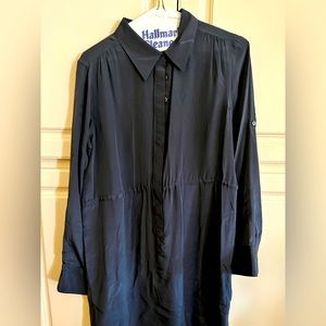 Navy silk collared dress